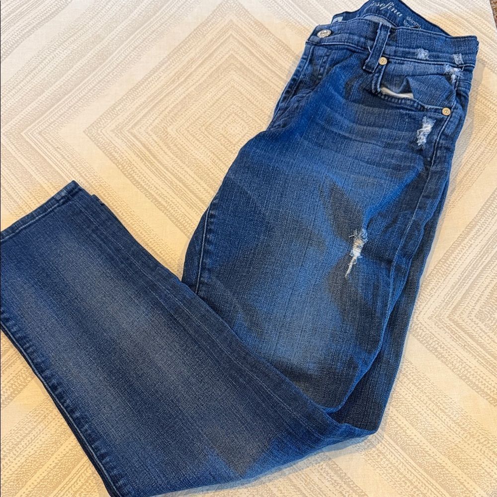 7 For All Mankind Josefina Skinny Boyfriend Jeans Women 29 Dark Blue Distressed